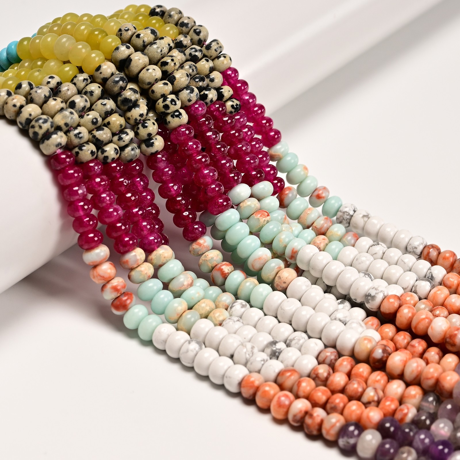 18 Gradient Multi-color Gemstone Smooth Rondelle Beads Size 4x6mm 15.5″ Strand