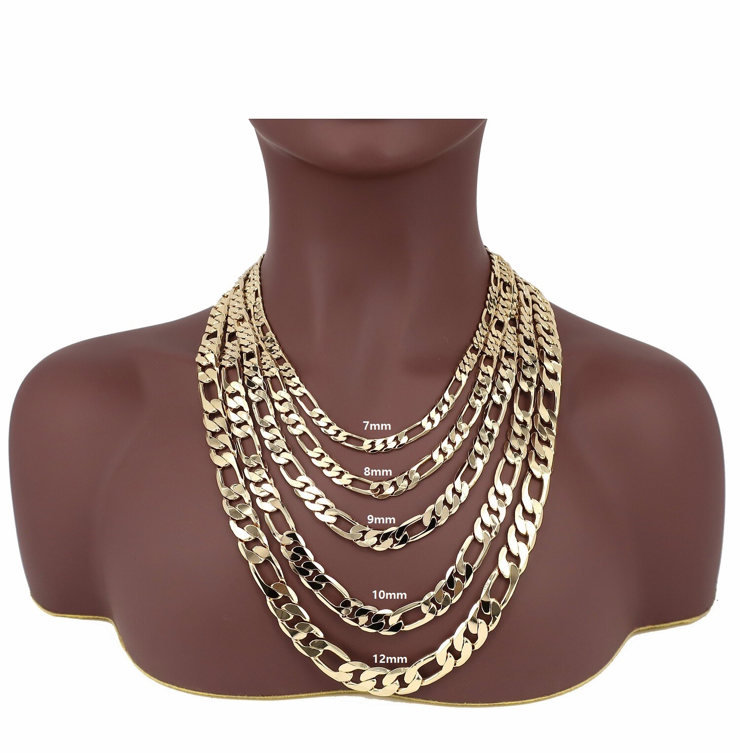 14k Italian Figaro Link Chain Necklace 7mm 8mm 9mm 10mm 12mm Yellow Gold Plated