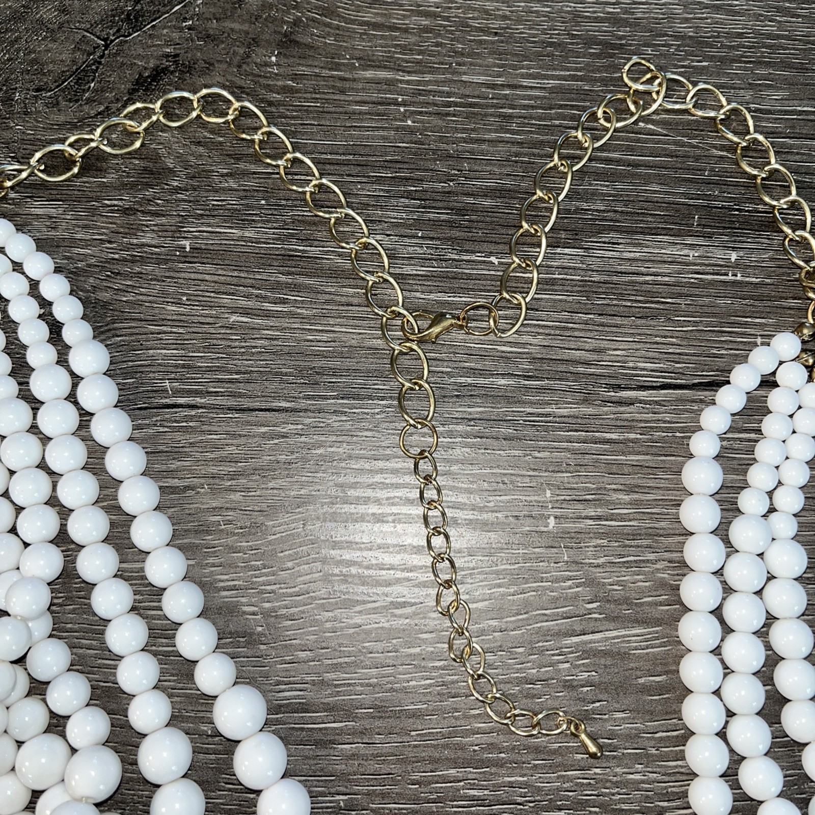Vintage MCM White 7 Strand Chunky Statement Necklace BIB 30in Long Acrylic Beads