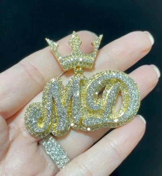3.00 Ct Round Real Moissanite Custom Name Pendant 14k Yellow Gold Plated
