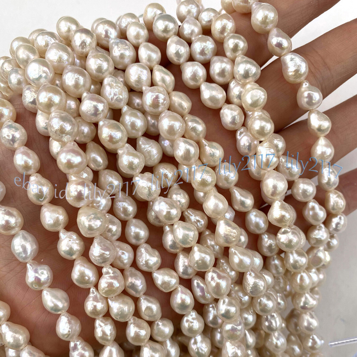8-9mm Natural White Freshwater Pearl Irregular Baroque Punch Loose Beads 15”
