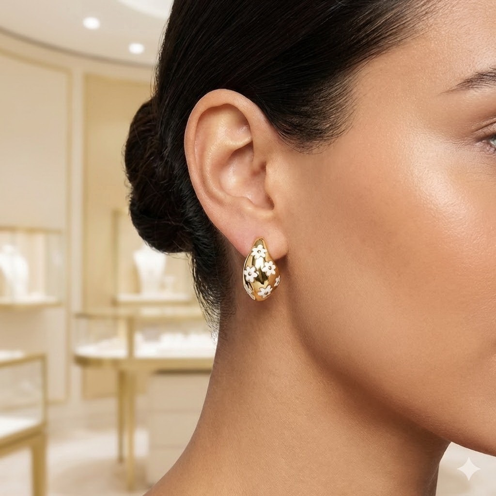 925 Sterling Silver Enamel Flower Stud Earrings | Teardrop Floral Jewelry |