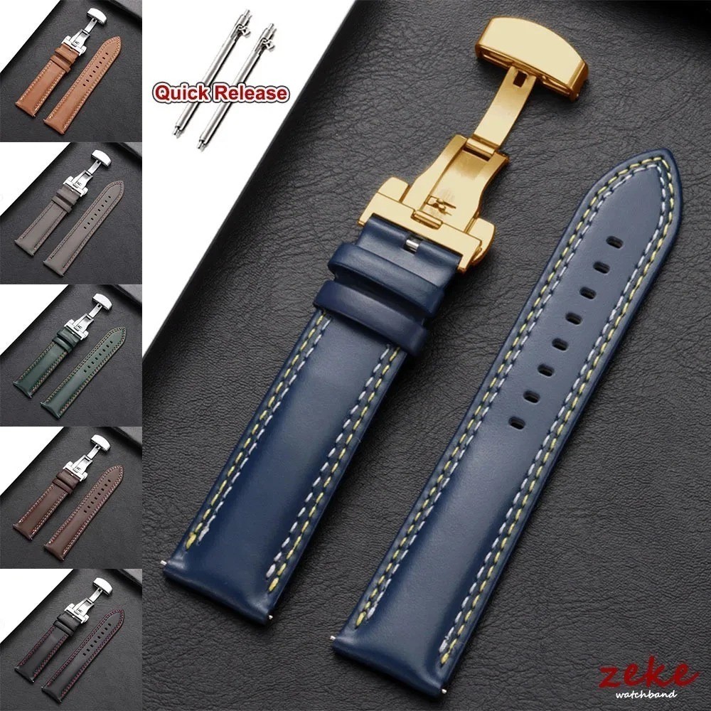 Genuine Calfskin Leather Watch Band 18mm 20mm 22mm 24mm Butterfly Buckle Strap
