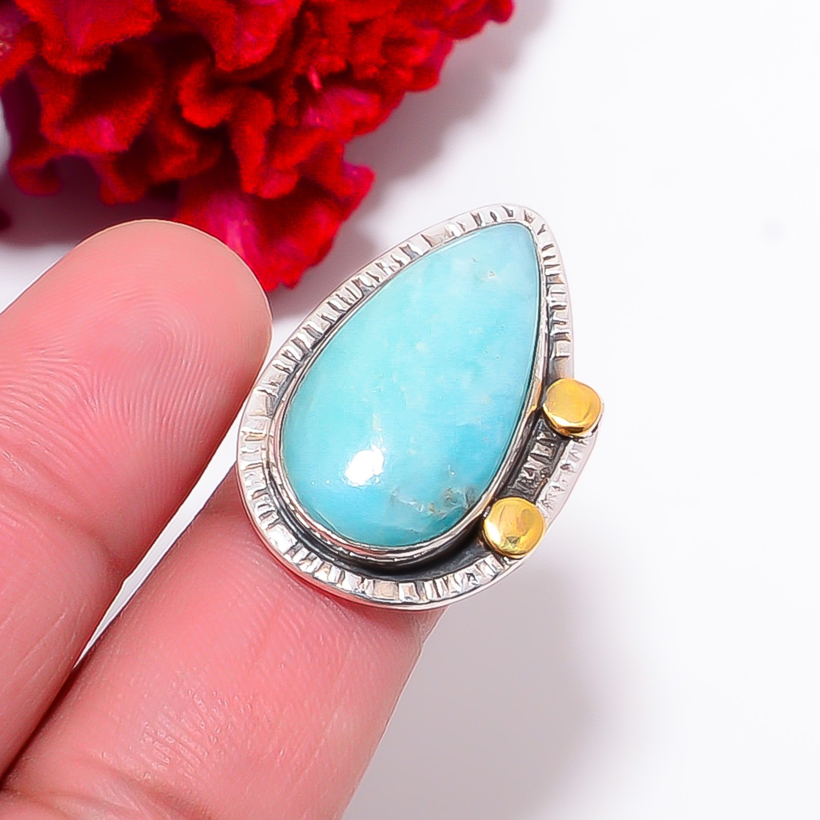 Amazonite – Peru Two Tone Designer Gemstone 925 Sterling Silver Ring S.9 R98236
