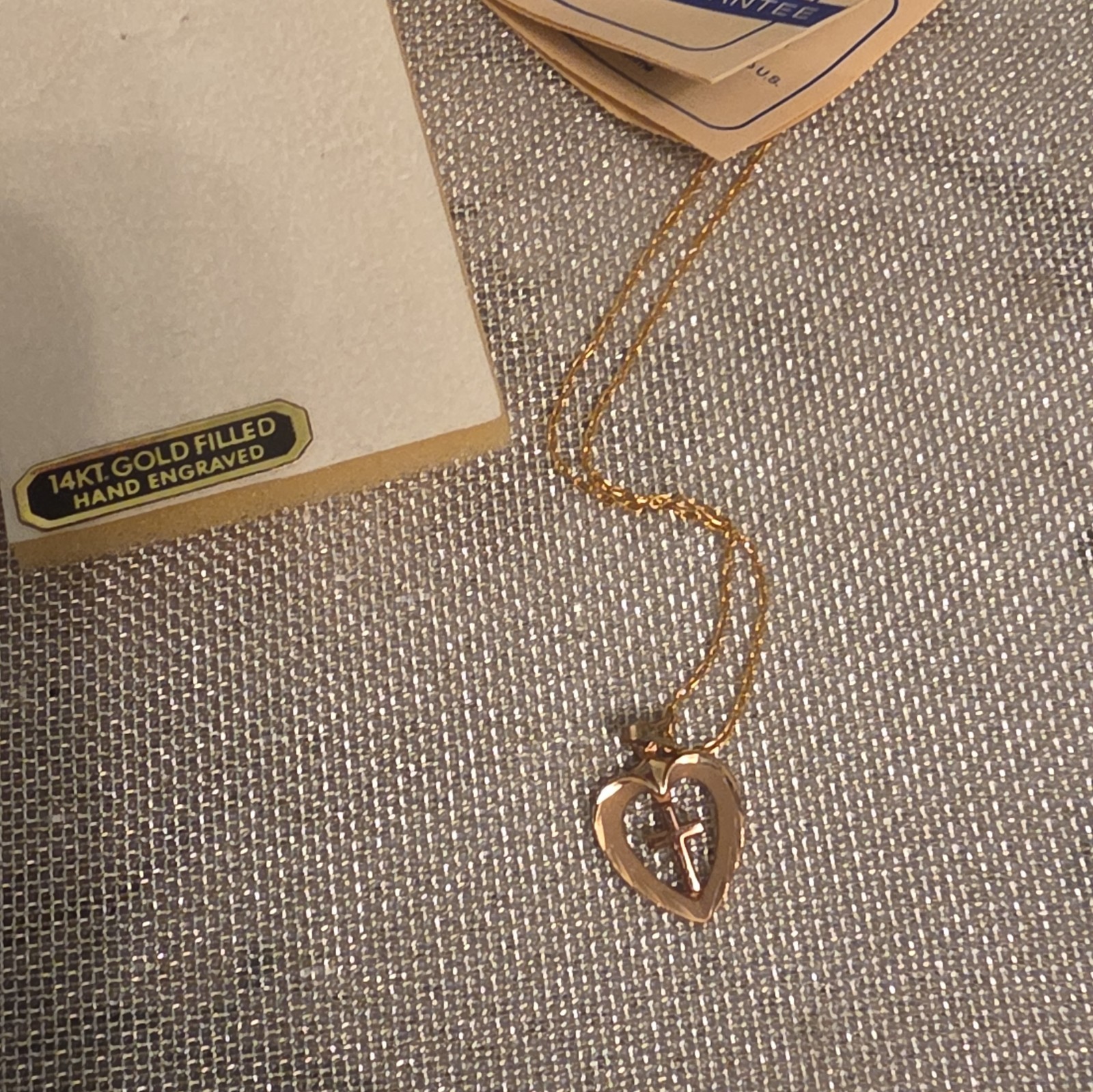 Belair 14K Gold Filled Hand Engraved Heart Cross Pendant Rope Necklace