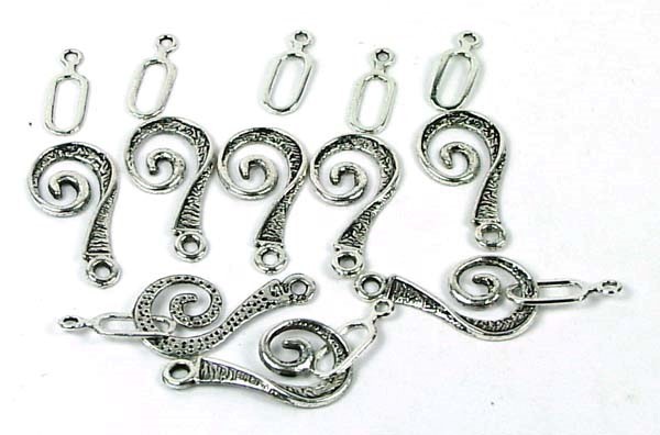 20 pcs / 10 pair Antique Silver Pewter Spiral Hook Clasps