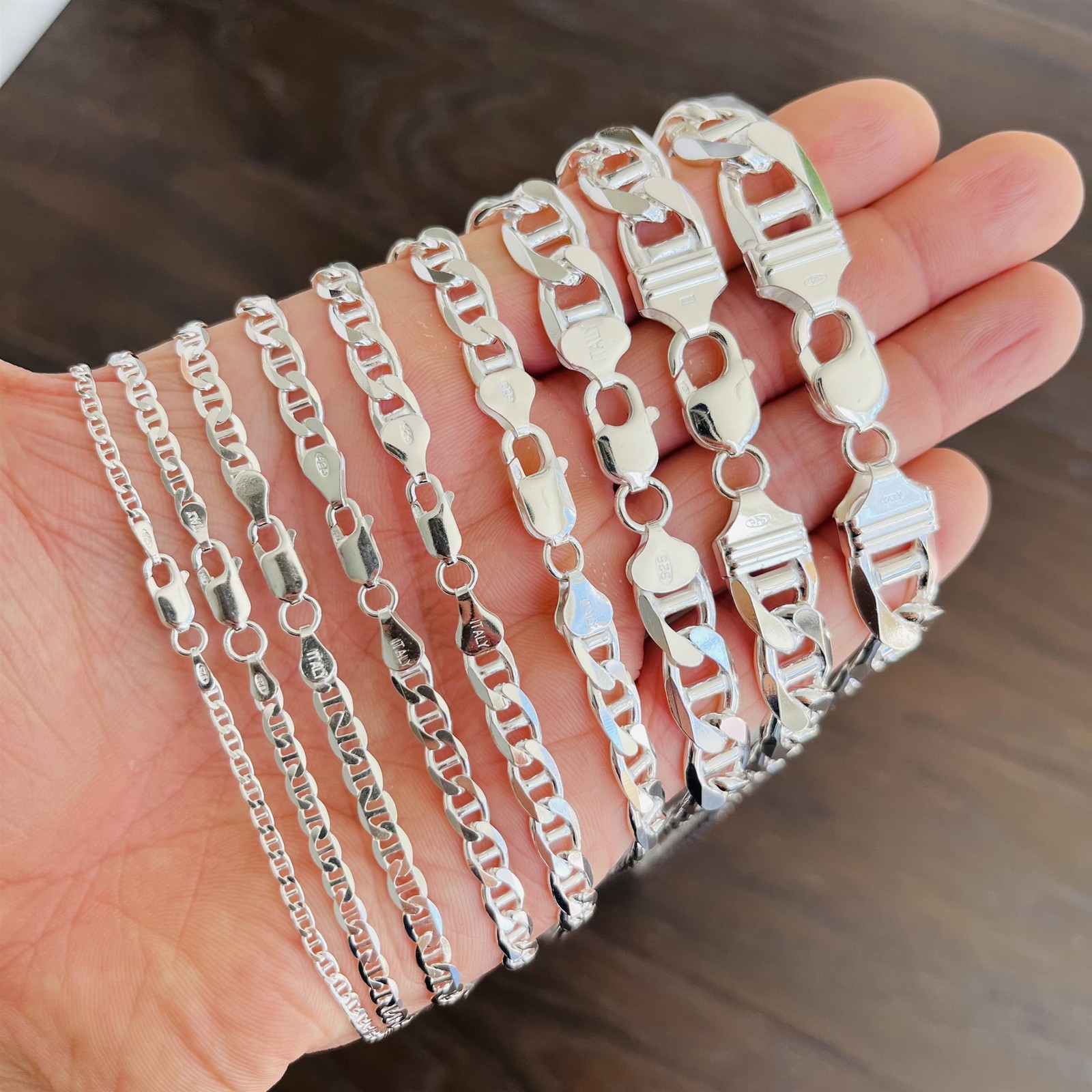 Real Solid 925 Sterling Silver Mens Mariner Chain Link Bracelet or Necklace