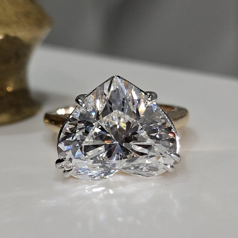 Heart Diamond Wedding Lab Grown Ring 5 Carat IGI E F VVS CVD 14k Yellow Gold