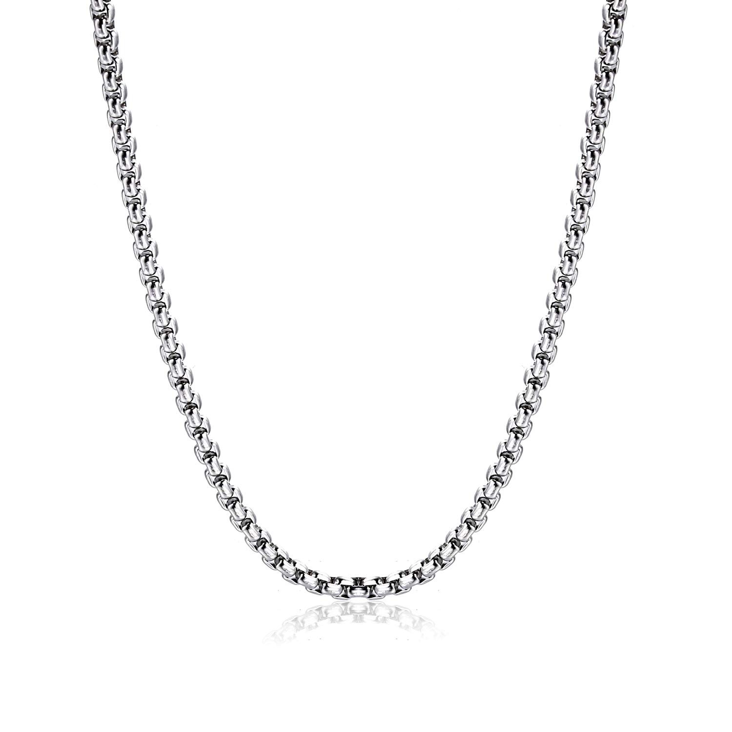 2-7 mm 16-36 In Square Rolo Stainless Steel Chain Necklace Round Box Necklace…