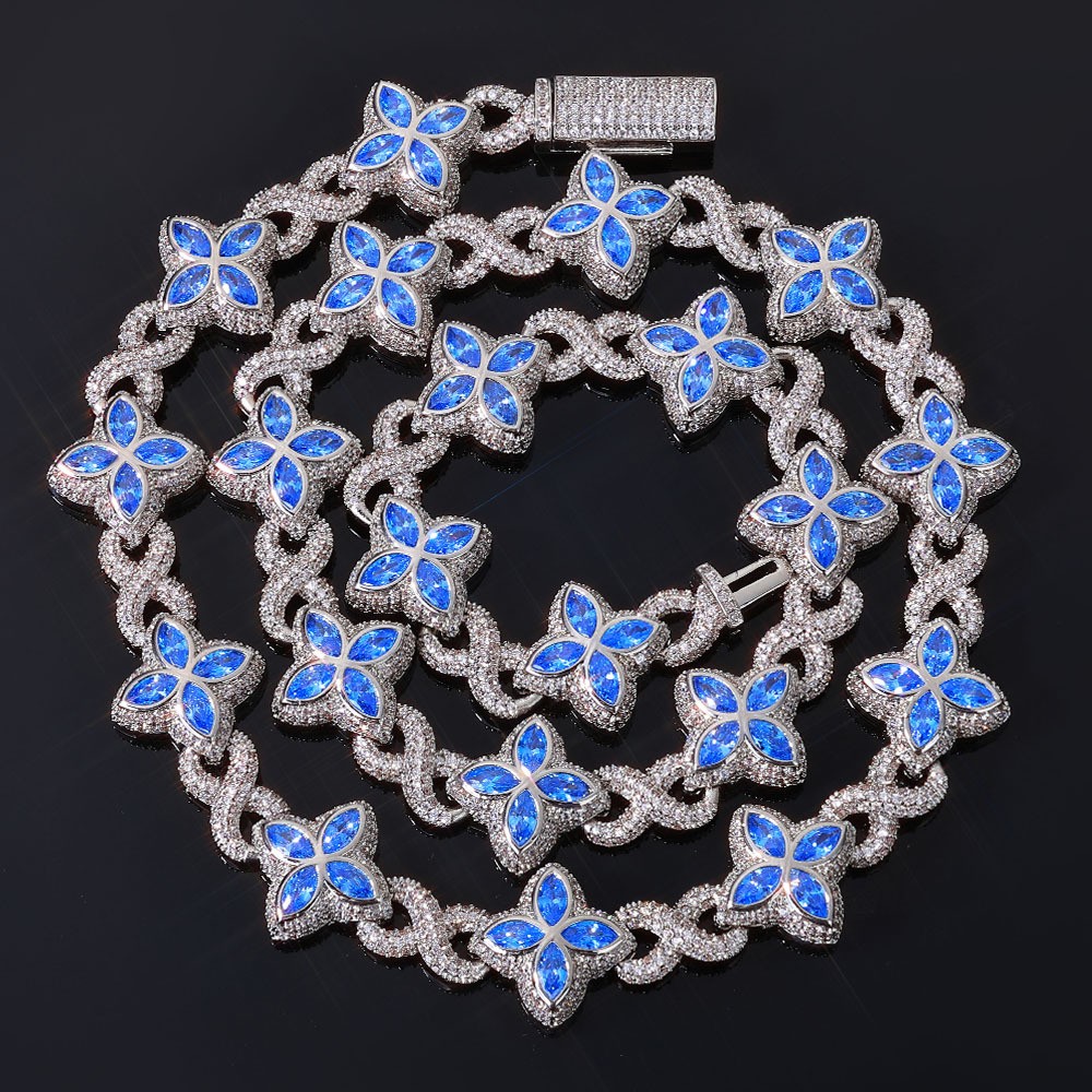 18K Gold Plated Four Leaf Clover Chain 5A Iced CZ Out Hip Hop Jewelry for Men