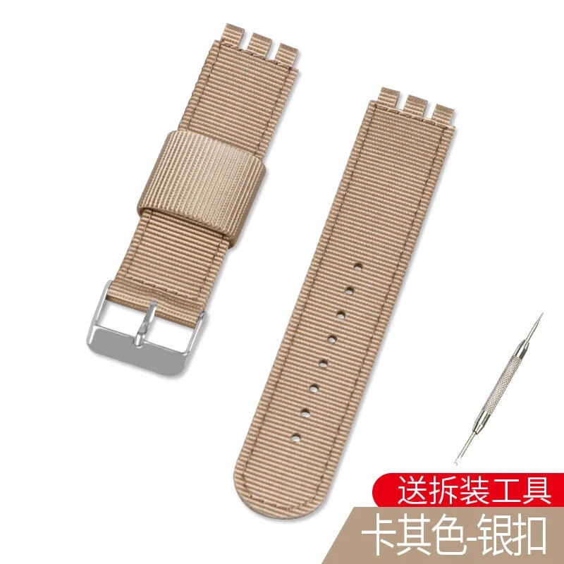 3-convex Ends 17mm 19 20mm Nylon Fabric Canvas Watchband for Swatch Stripe Strap