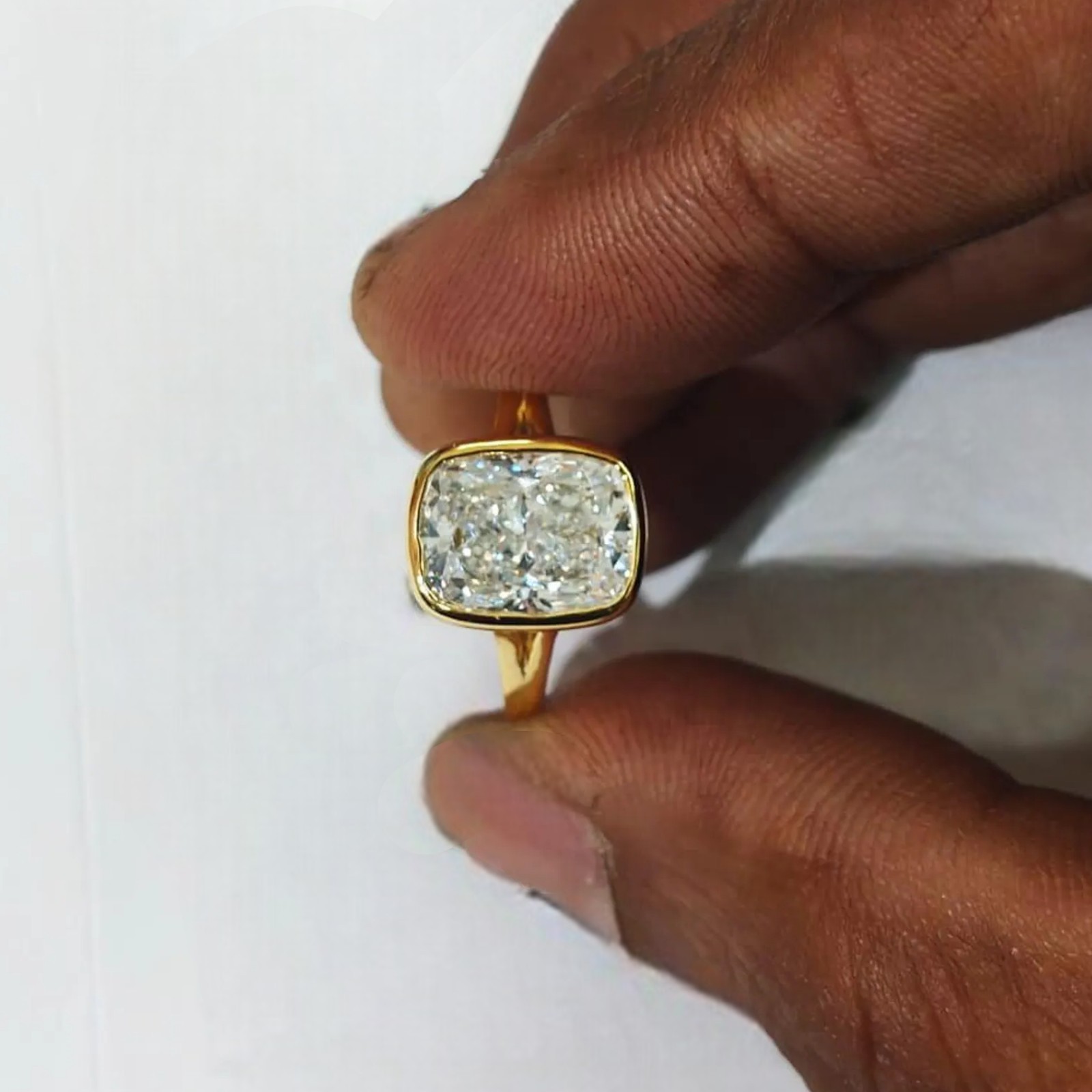 14k Yellow Diamond Engagement Solitaire Ring 3.00 CT Cushion Cut IGI Lab Created