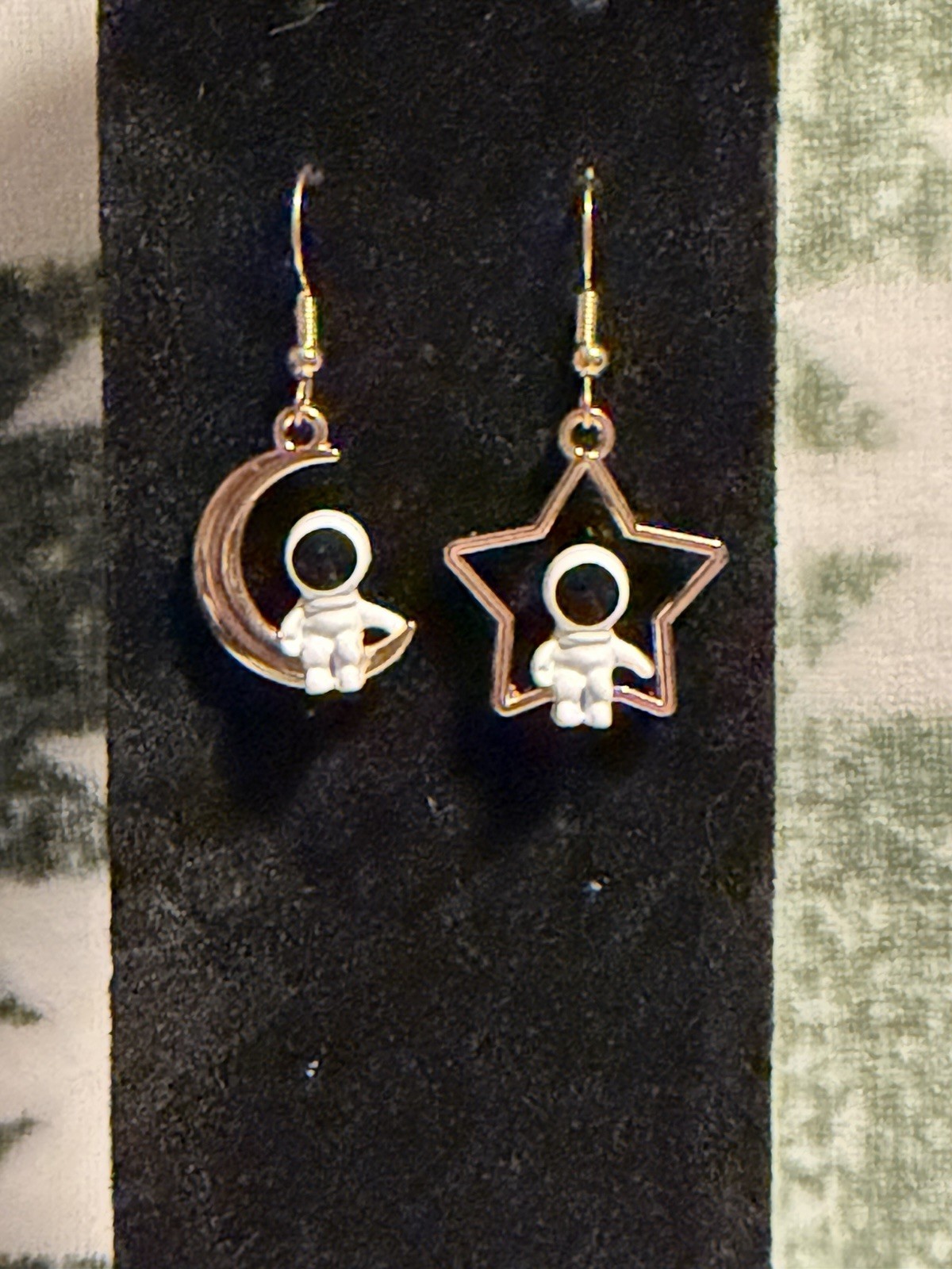 Gold Tone Celestial Asymmetrical Dangle Drop Earrings w/ Hook Closure, No Stone