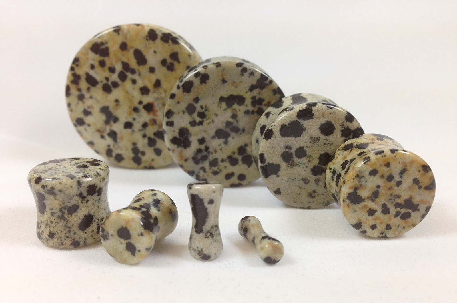 PAIR Dalmatian Jasper Organic Stone Plugs Gauges – 3mm (8g) to 38mm (1.5″) avbl!