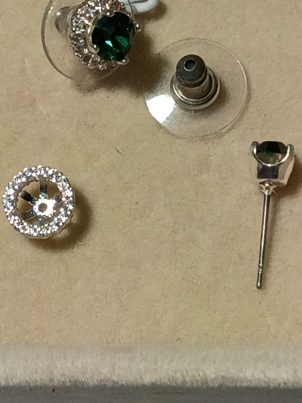Round Green Crystal Halo Stud Earrings, Silver Tone Metal, Screw Back Closure