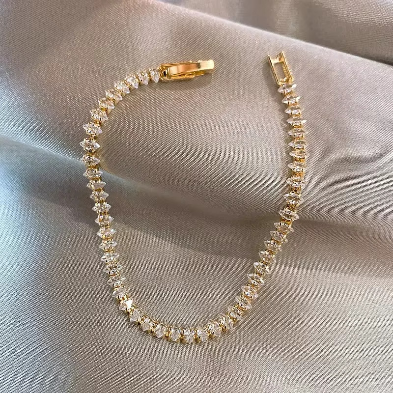 14k yellow gold plated tennis bracelet marquise cut simulated diamonds 7” long
