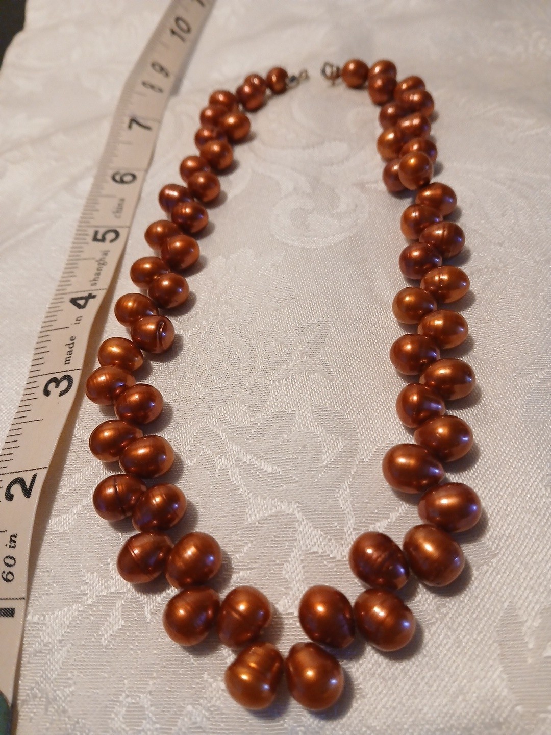 Copper Orange Colored Freshwater Pearl Choker 8″, and 2 Bracelets, each 7″