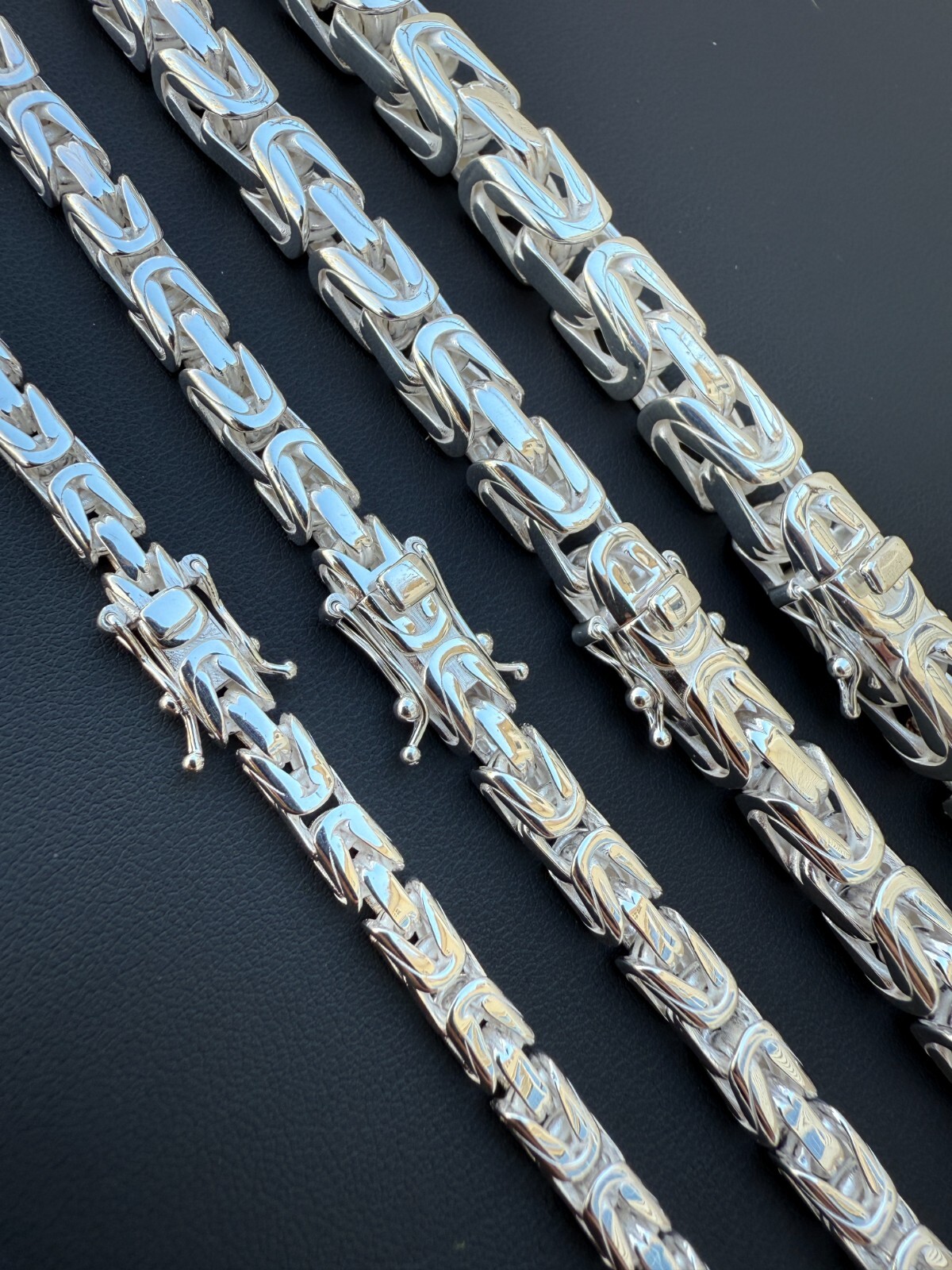 Real Solid 925 Silver Handmade Byzantine Chain Mens Necklace 5mm-10mm Box Clasp