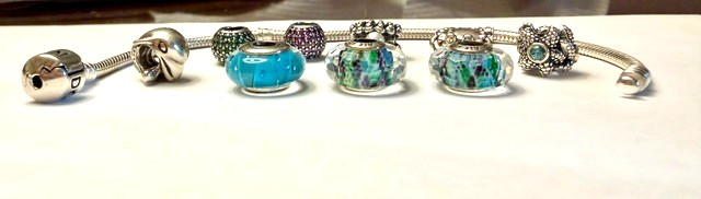 Authentic Pandora Sterling Silver Charm Bracelet ALE 925 w/ 9 Charms