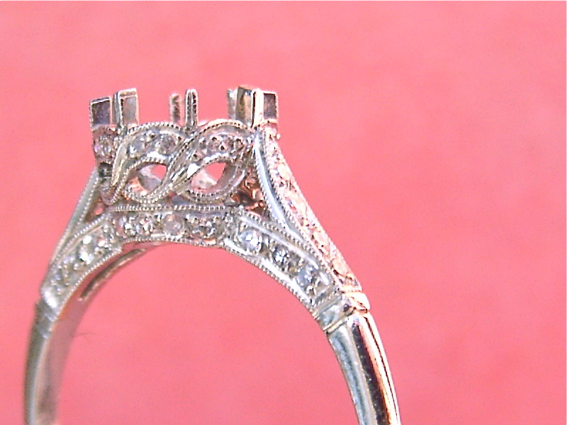 ANTIQUE STYLE 1 ct (6.5mm) SOLITAIRE DIAMOND PLATINUM ENGAGEMENT RING MOUNTING