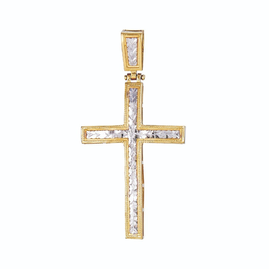 14k solid yellow and white gold cross 3.6 grams