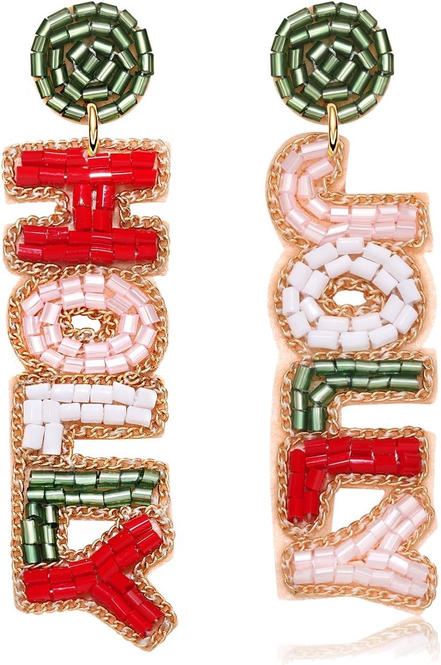 Christmas Earrings Beaded Holiday Reindeer Dangle Drop Jewelry