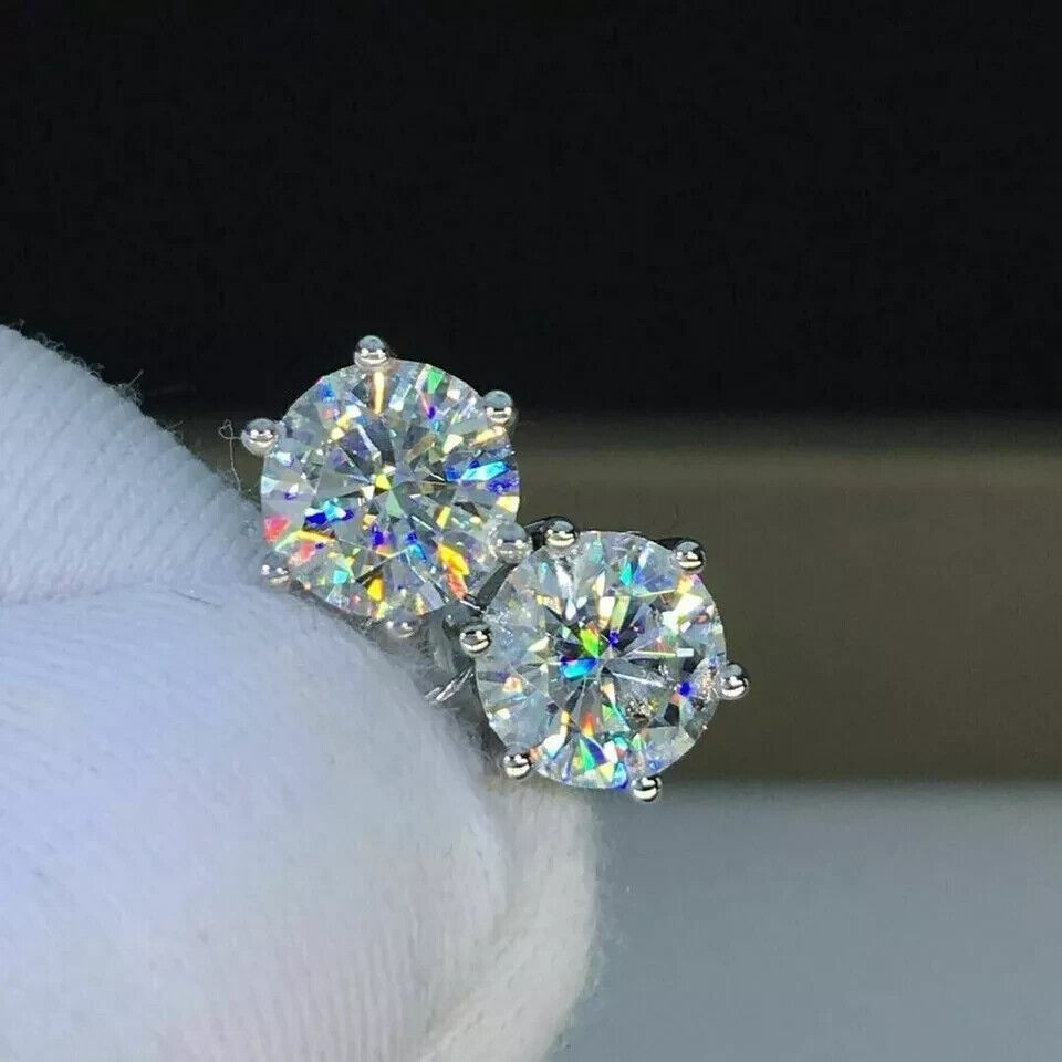 2.0Ct Lab Created Round Diamond Solitaire Stud Earrings 14K White Gold Plated