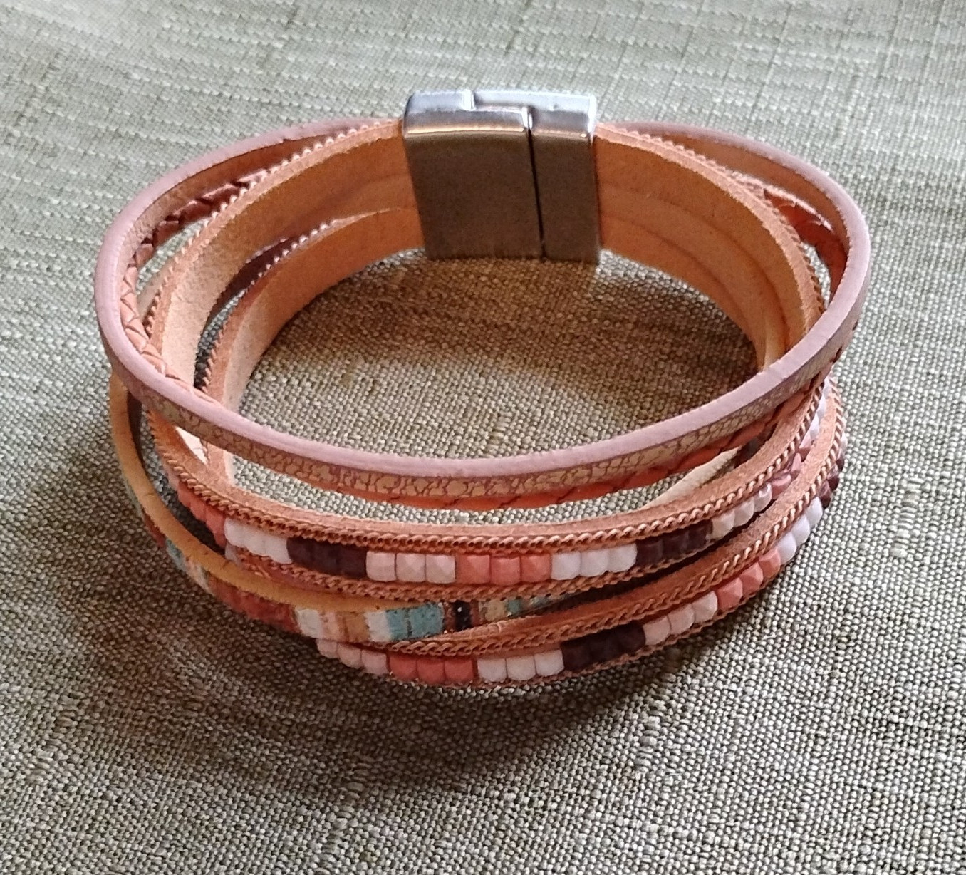 Multi Color Faux Leather Cord Multi-Row Wrap Magnetic Clasp. 6091