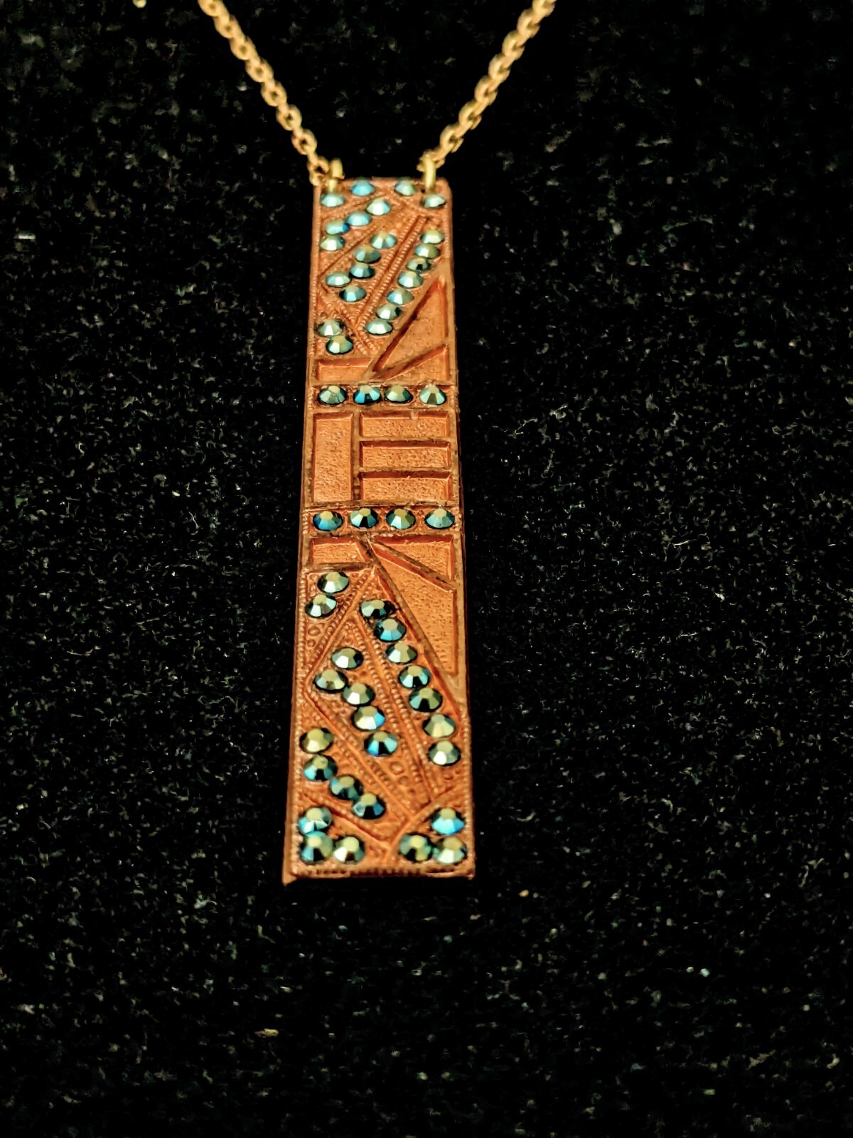Vintage Art Deco Sparkly Die Struck Bar Pin Brass Pendant Necklace Unique