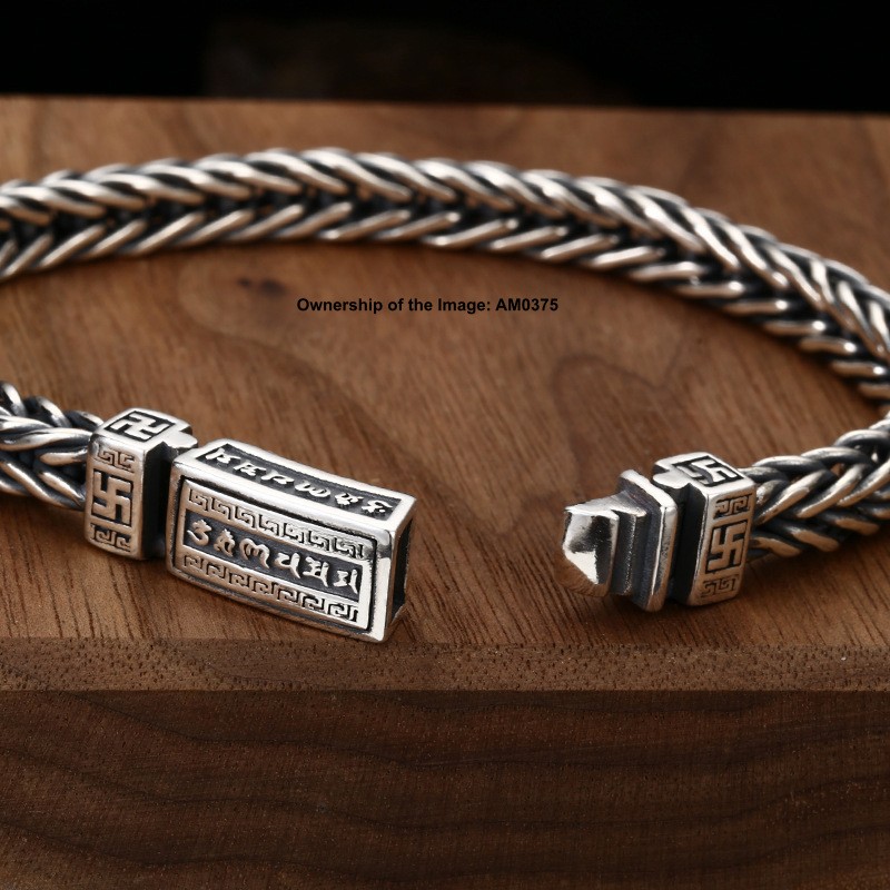 Pure 925 Sterling Silver 6.5mm Wheat Link Bracelet Vintage Style For Men 7.9inch