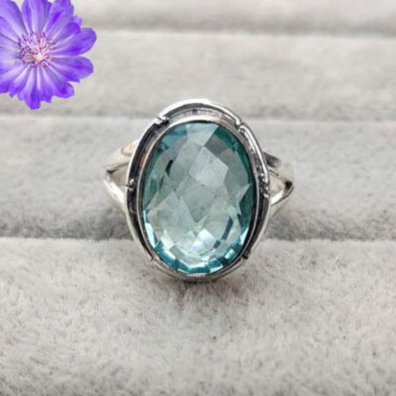 Aquamarine Gemstone 925 Sterling Silver Ring Handmade Jewelry Ring For Gift