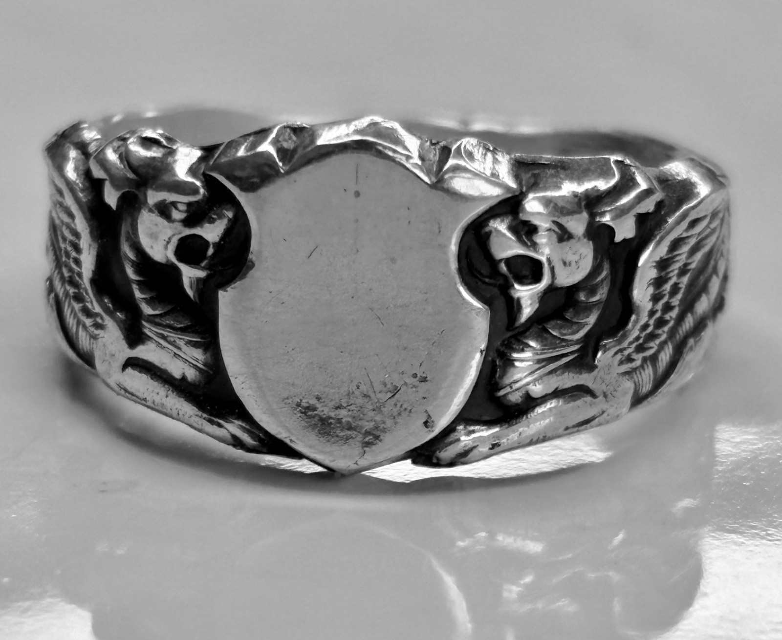 pure Silver dragon and shield Ring 999.Pure Fine Silver Bold, dragon Design