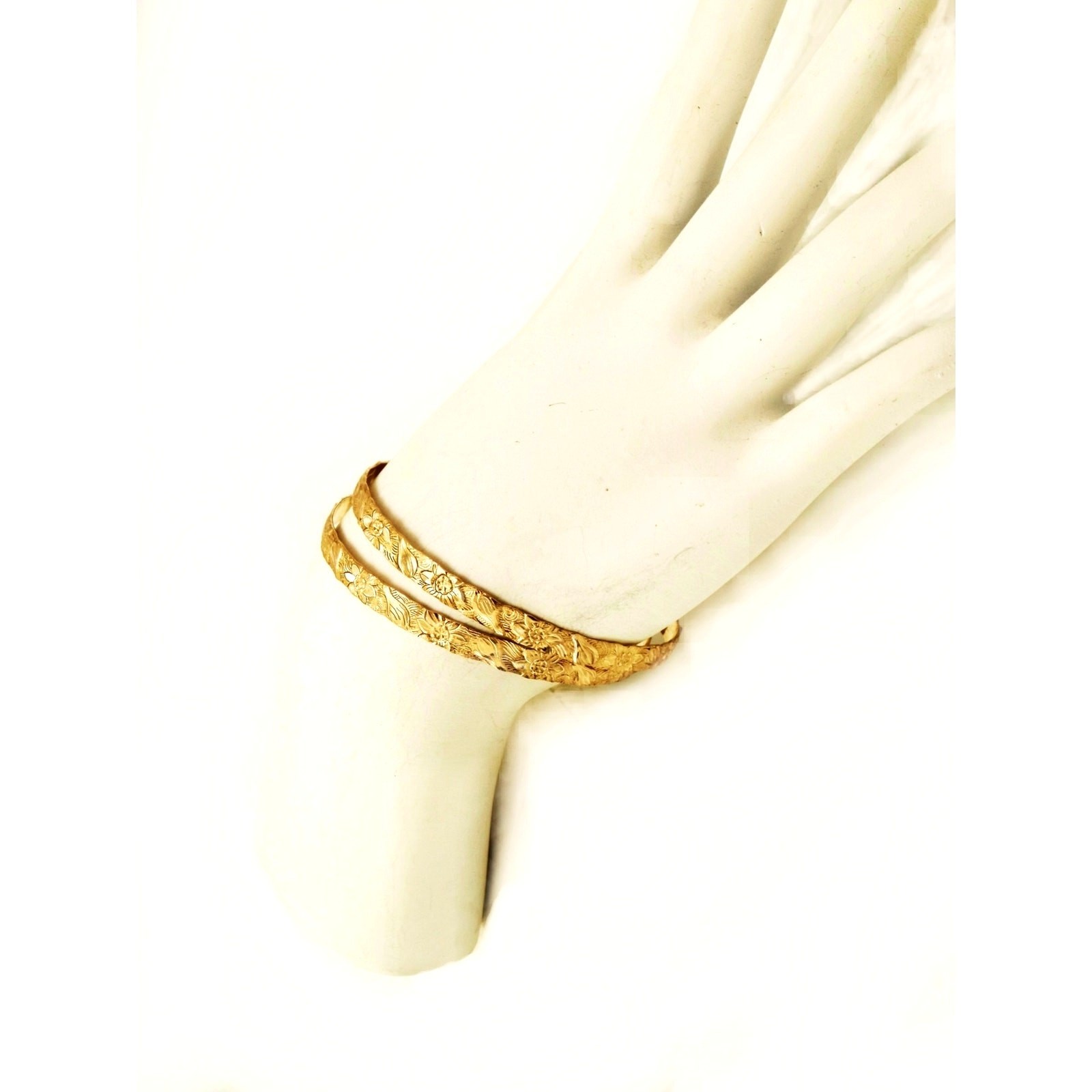 Vintage Bangle Set – Floral Etched Pair of Bangles for Small Adult Wrists -Teens