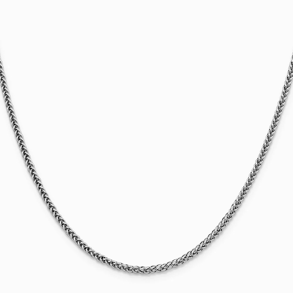 14K White Gold 2.35mm Semi-Solid 3-Wire Wheat Chain Necklace 16″-24″