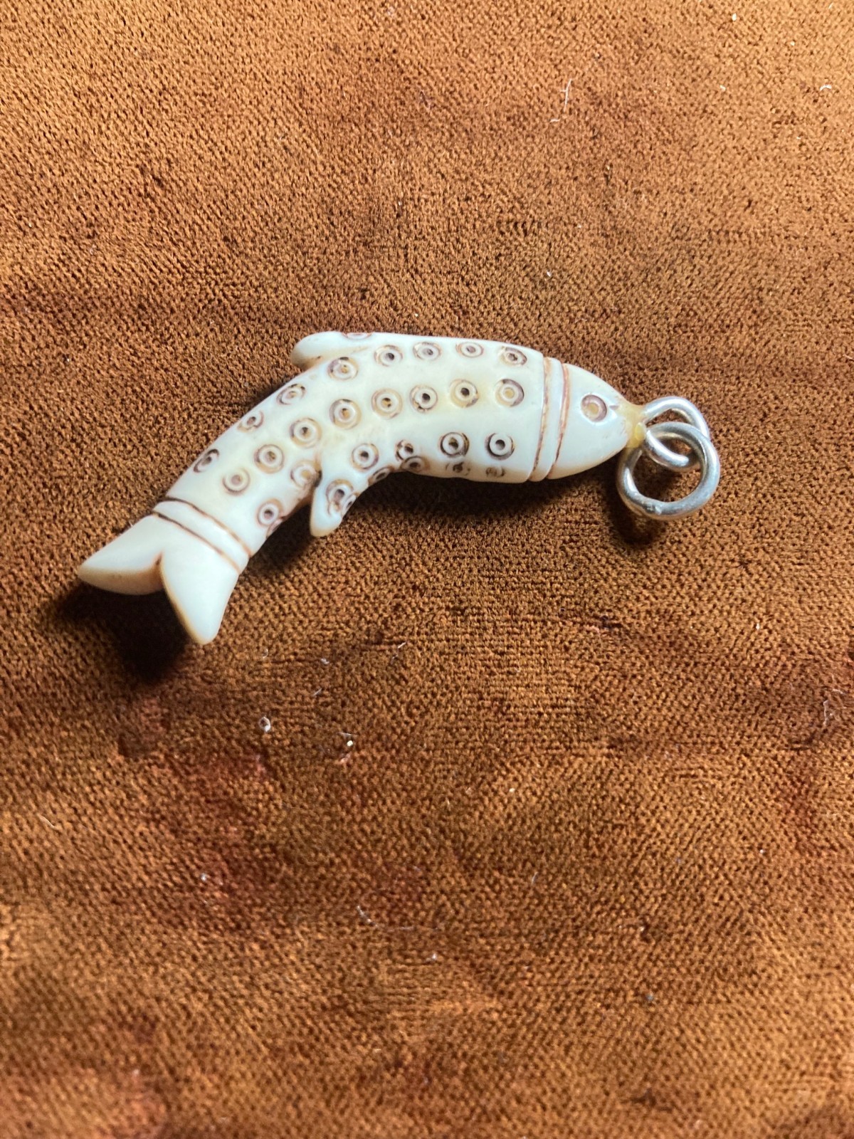 ANTIQUE HAND CARVED NEPALESE CAMEL BONE FISH PENDANT