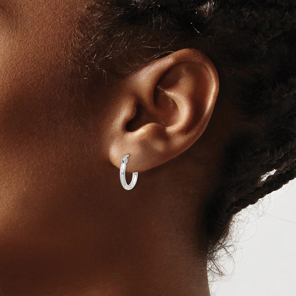 Sterling Silver Rhodium-Plated 2mm Round Hoop Earrings