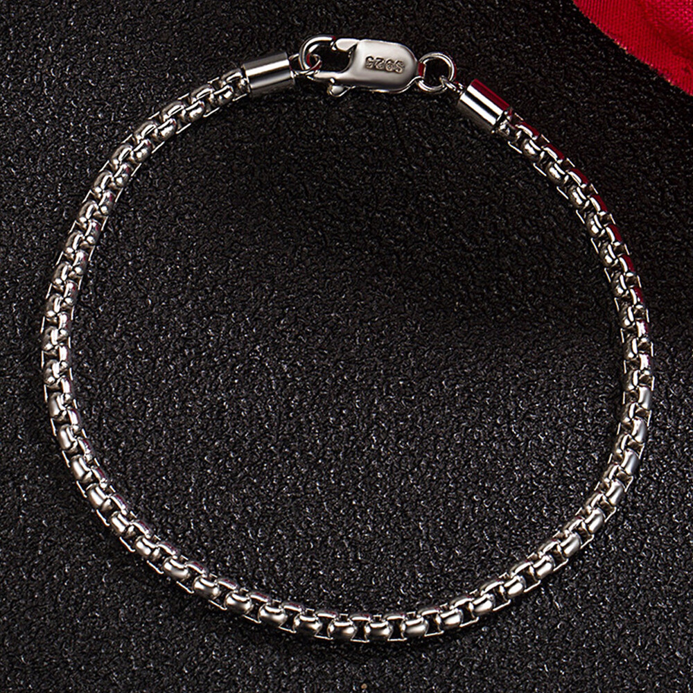 Solid 925 Sterling Silver Round Box Chain Bracelet Lenght 6.3″-9″ for Women Men