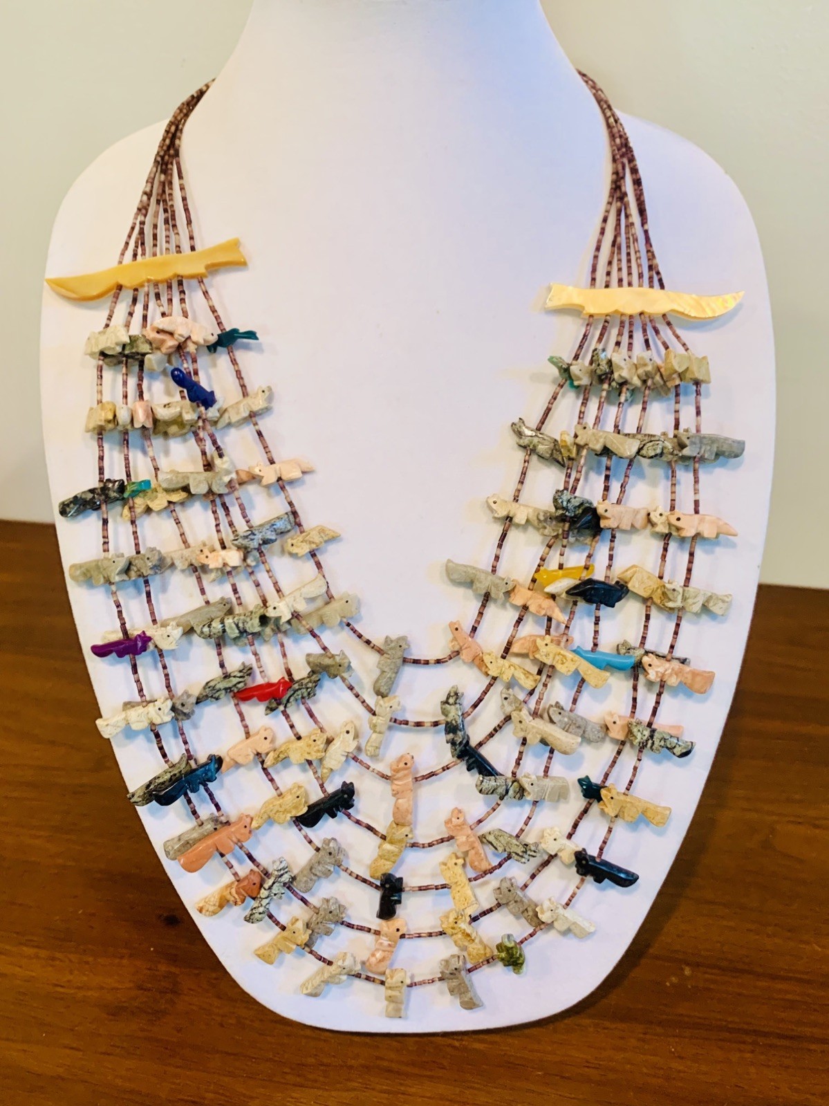 Huge! Native American 7 Strand Fetish Necklace 119 Carved Stone Animals Silver