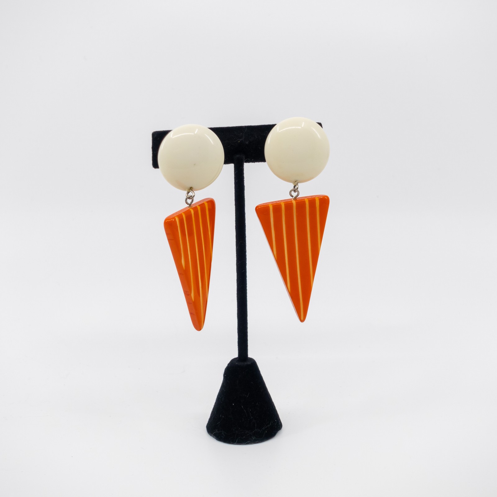 Orange Inverted Triangle Clip On Earrings