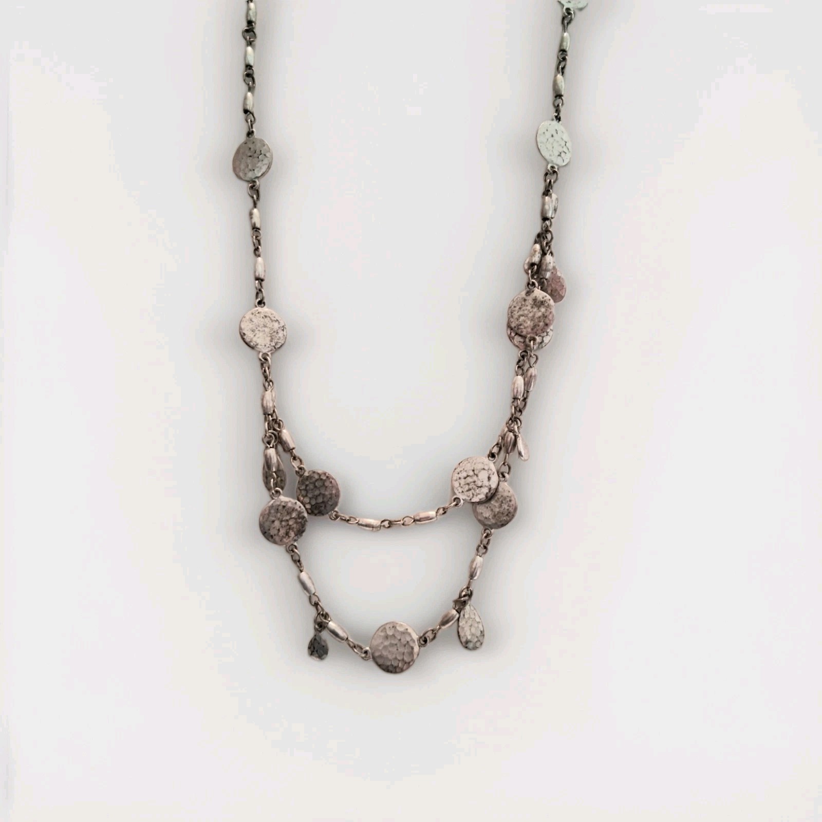 Silvertone Hammered/Textured Flat Disc Necklace