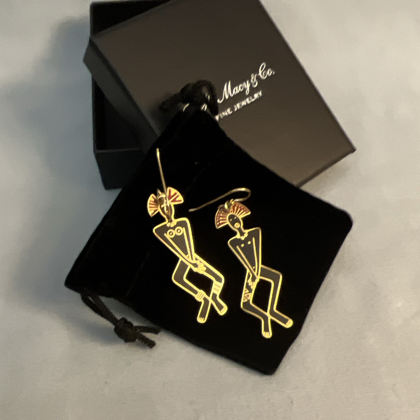 Vtg NOS Enamel Figural Dancers Male & Female Dangle Earrings Signed T346