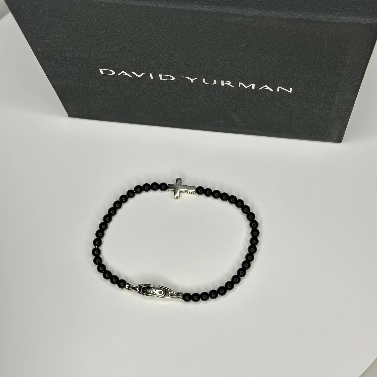 Authentic david yurman men’s cross bracelet black onyx and sterling silver