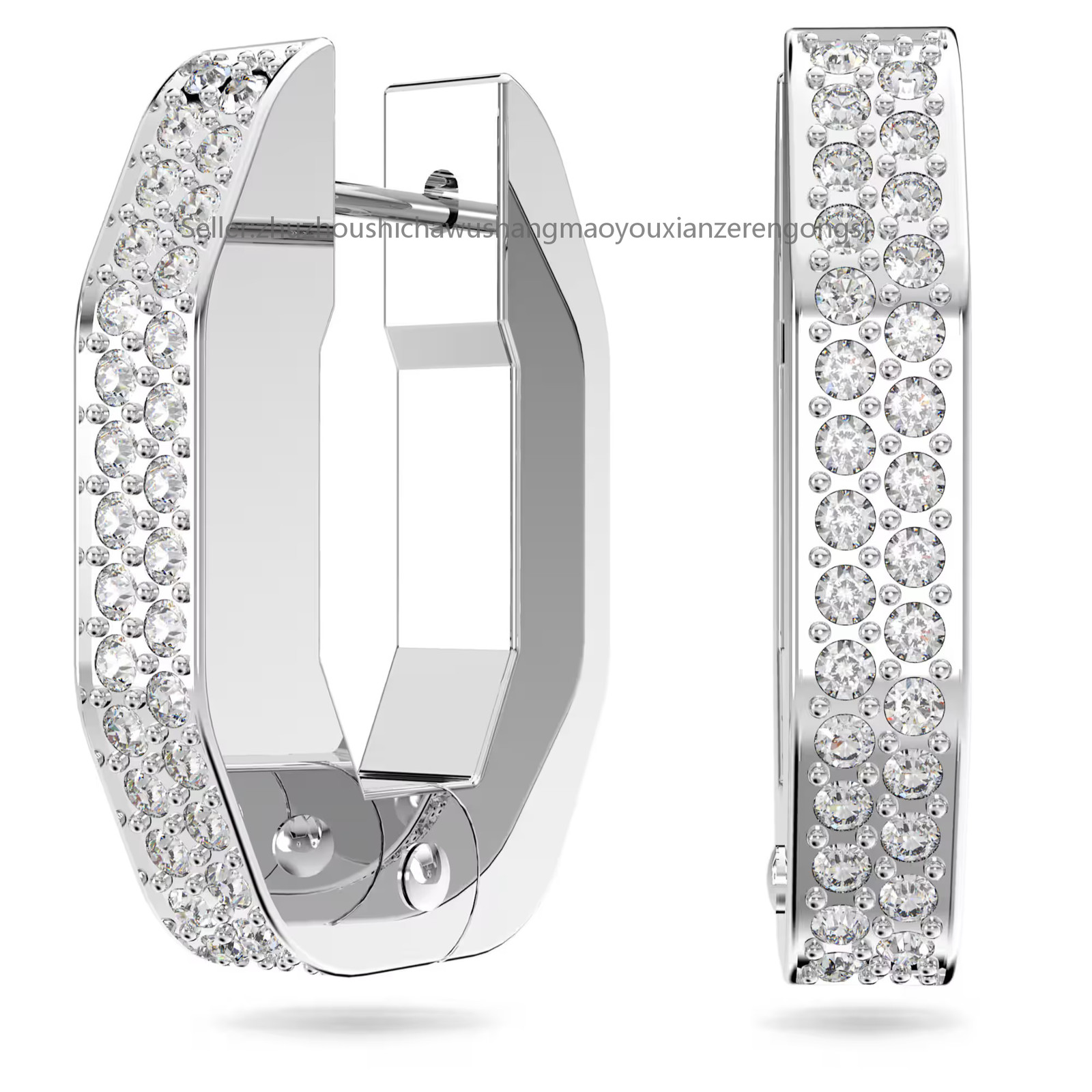 Dextera White Rhodium Plated Hoop Earrings Small Octagon Shape New