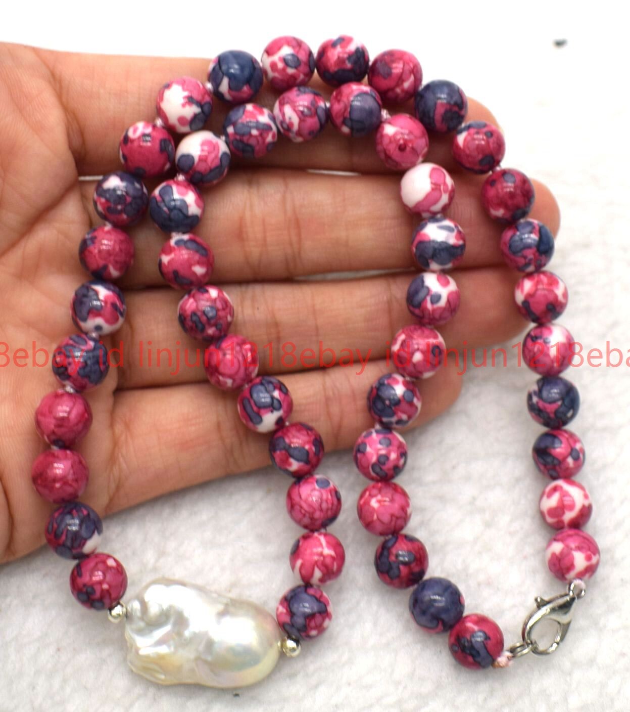 Natural 8mm Red Turquoise Round Gems Bead White Baroque Pearl Necklace16-28in