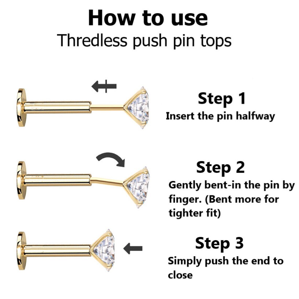 20G/18G/16G Titanium Push Pin Labret Bar Post For Threadless Flat Back Earring