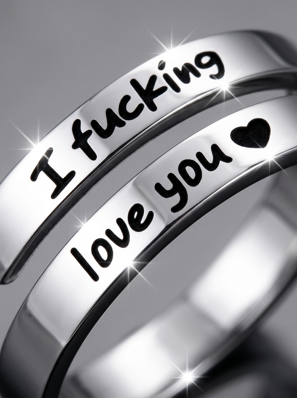 Funny Couple Love Ring, Silver Tone “I F*cking Love You” Statement Band