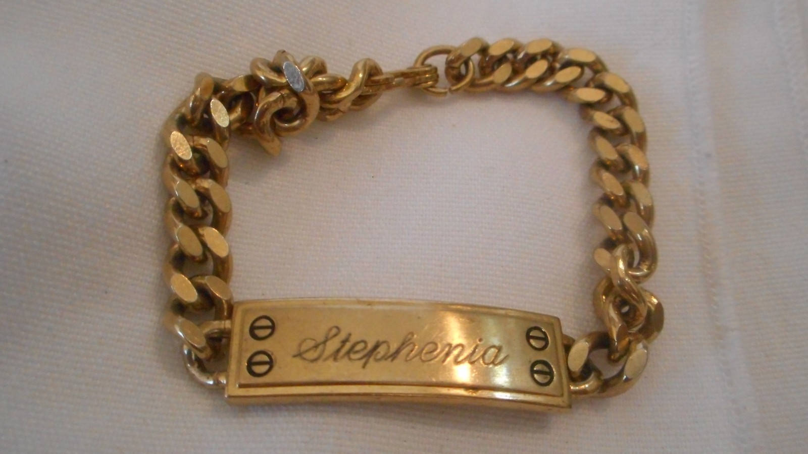 Vintage Speidel ID Identification Chain Bracelet Gold-tone Metal Stephenia (AH