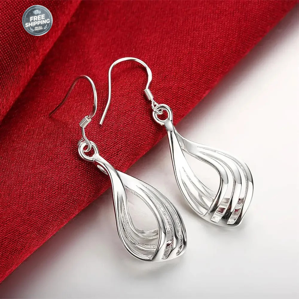 2Pair Womens 925 Sterling Solid Silver Polished Long Drop Dangle Charm Earrings