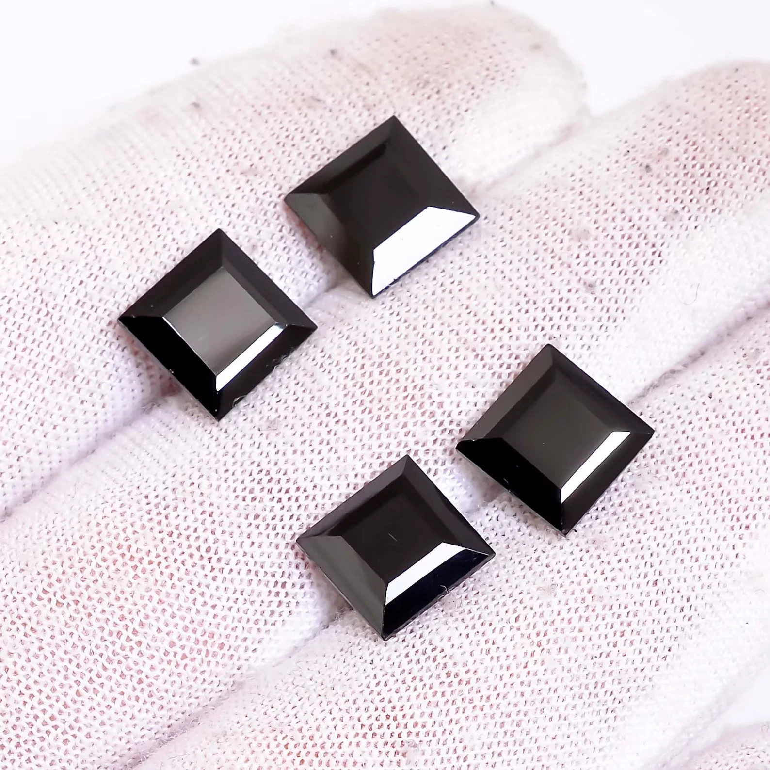 AAA+ Natural Top Quality Black Onyx Faceted Square Shape Loose Gemstone