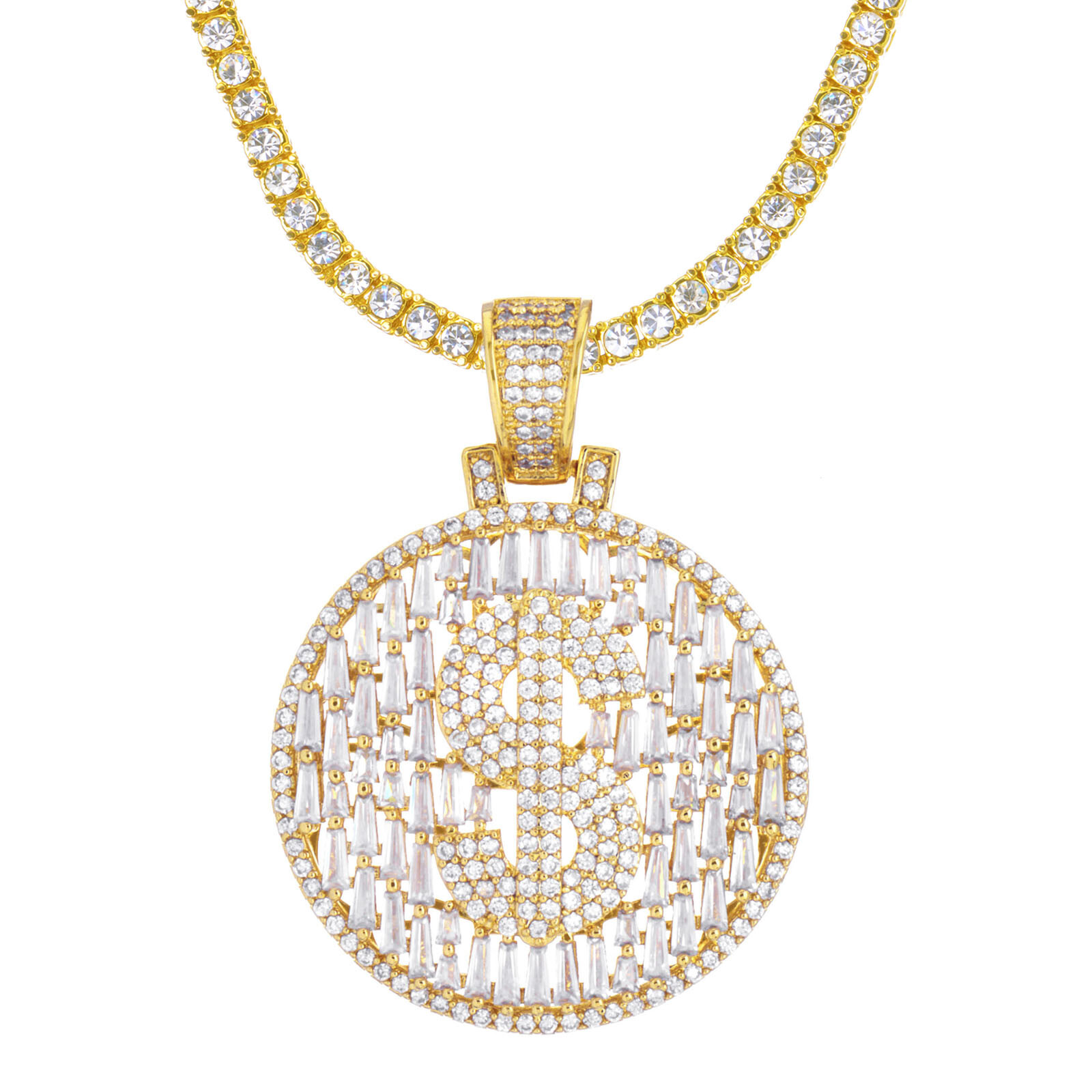 Gold / Silver Dollar Medallion Pendant 20″ Choker Stone Chain Necklace BCT 17104